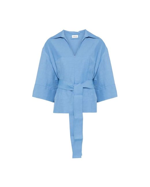 P.A.R.O.S.H. Overhemden ,Blauw ,Linnen Lichtblauwe Raisa Blouse Met Franse Kraag in het Blue