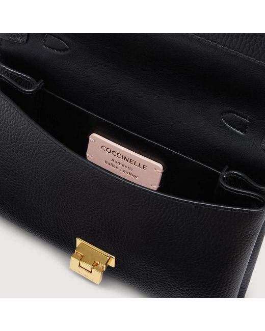 Coccinelle Black Handtasche aus genarbtem leder, größe l20xh12xp4,5