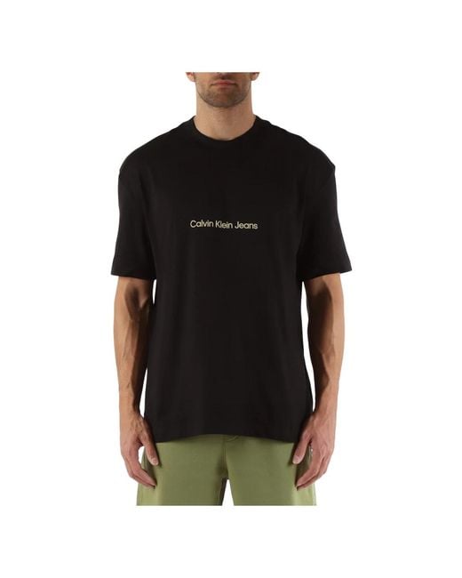 Calvin Klein Baumwoll-logo-geprägtes rundhals-t-shirt in Black für Herren