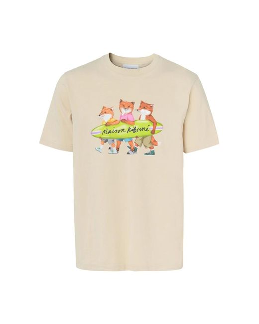 T-shirt comfort surfing foxes di Maison Kitsuné in Natural da Uomo