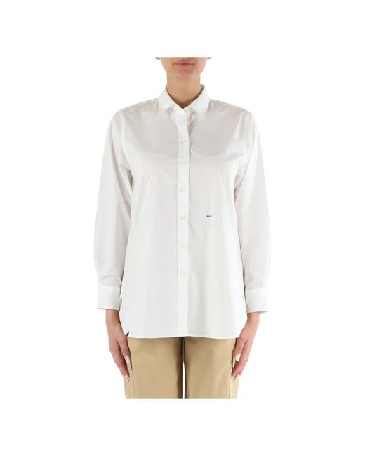 Camisa de algodón oversize con bordado de logo Sun 68 de color White