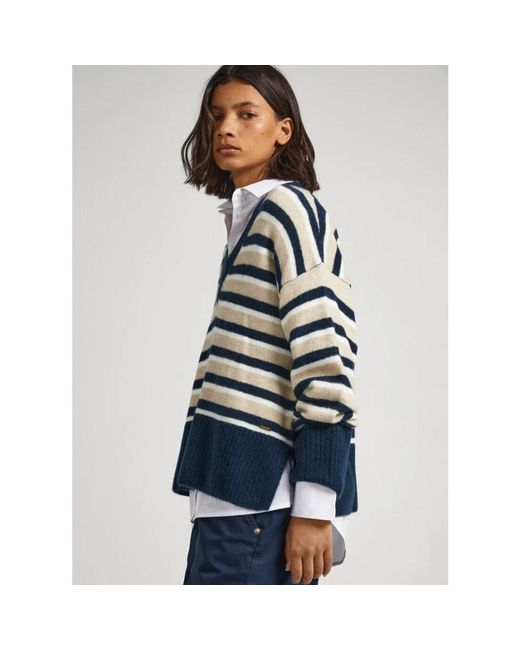 Pepe Jeans Truien & Vesten ,Blauw ,Wol V-Neck Truien in het White
