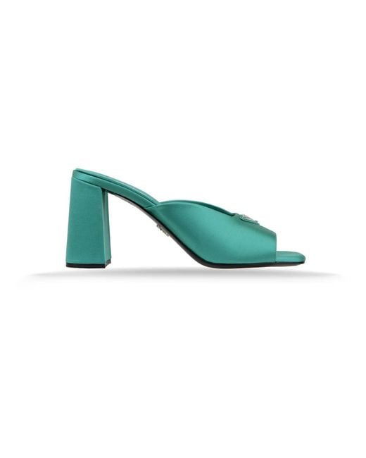 Prada Green Heeled Mules