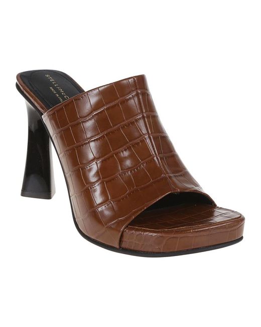 Stella McCartney Brown Braune krokodil-print high heel clogs
