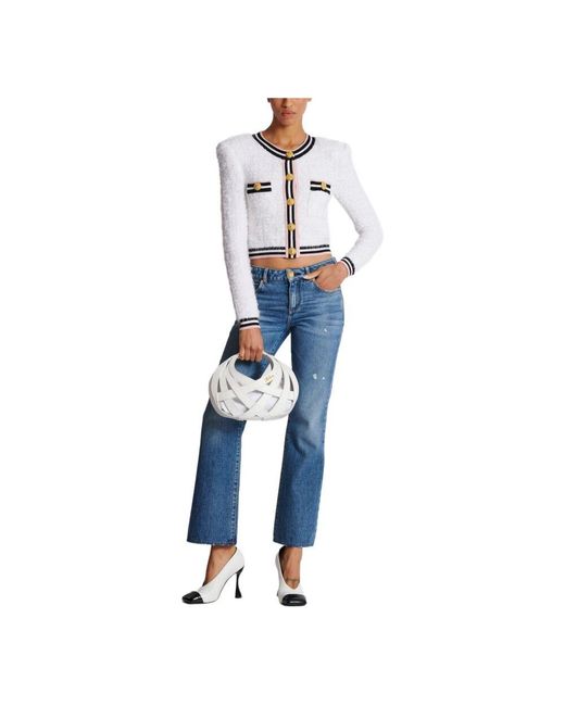 Balmain White Monogramm-Blazer Mit Knöpfen
