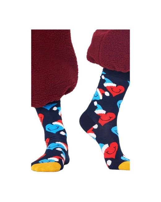Happy Socks Blue Weihnachts-herzen crew socks