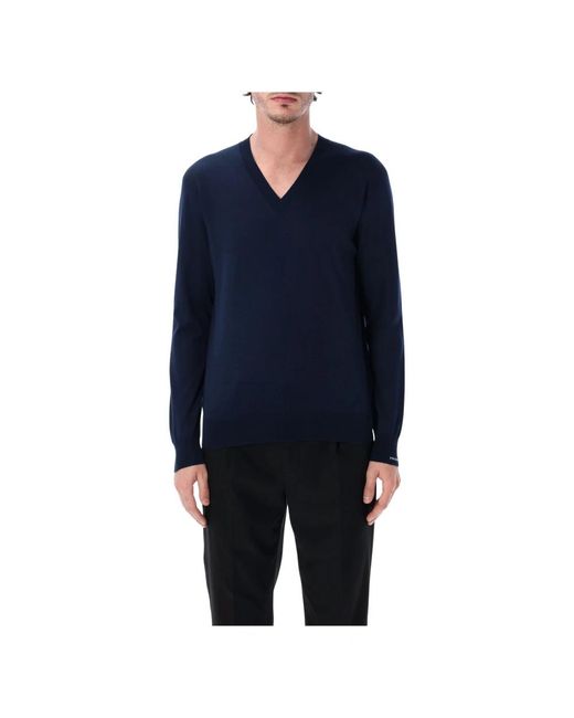 Prada Blue V-Neck Knitwear for men