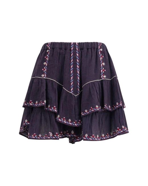 Isabel Marant Blue Blumen Bestickter Rüschenrock