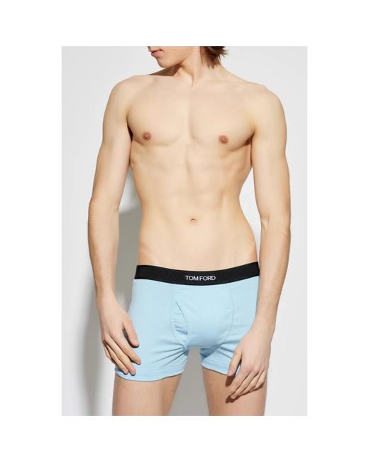 Tom Ford Ondergoed ,Blauw ,Katoen Logo Jacquard Stretch Boxer Briefs in het Blue voor heren