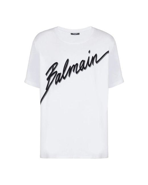 Camiseta Logo Algodón Balmain de hombre de color White