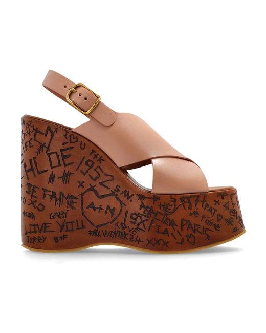 Chloé Schoenen ,Roze ,Leer Wig Sandalen Maxime in het Brown