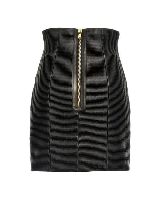 Balmain Black Leather Skirts