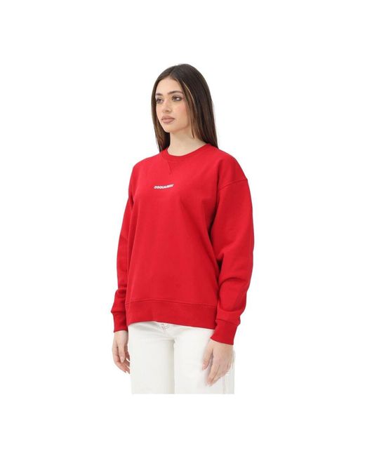 DSquared² Red Roter crewneck pullover mit weißem logo dsqua2