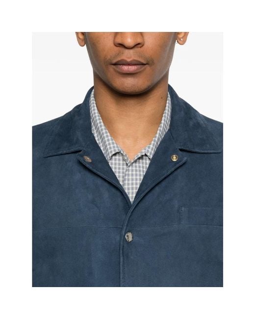 Barba Napoli Blue Leather Jackets for men