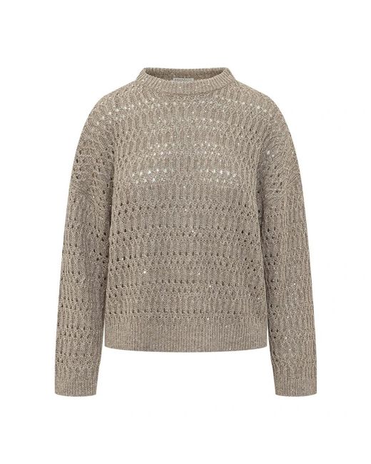 Brunello Cucinelli Truien & Vesten ,Nylon Micro Sequin Sweater in het Gray