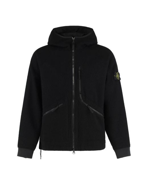 Stone Island Jassen ,Zwart ,Wol Panno Ratinato Hooded Jacket in het Black voor heren