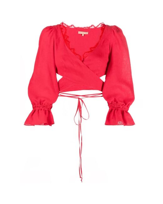 Ermanno Scervino Overhemden ,Rood ,Katoen Rode Top Met Wrap En Kantdetails in het Red