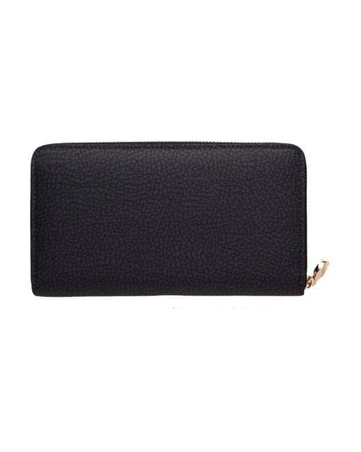 Borbonese Accessoires ,Zwart ,Leer Stijlvolle Compacte Portemonnee Met Ritssluiting in het Black