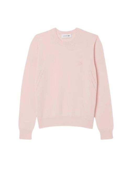 Lacoste Pink 3D Strickpullover Mit Rundhalsausschnitt