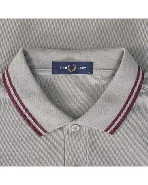 Fred Perry Gray Slim Fit Twin Tipped Polo Limestone for men
