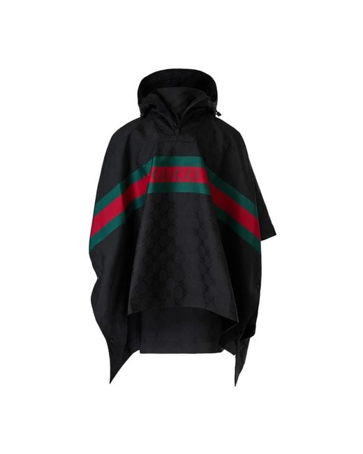 Gucci Jassen ,Zwart ,Nylon Groene Jacquard Nylon Hooded Poncho in het Black voor heren