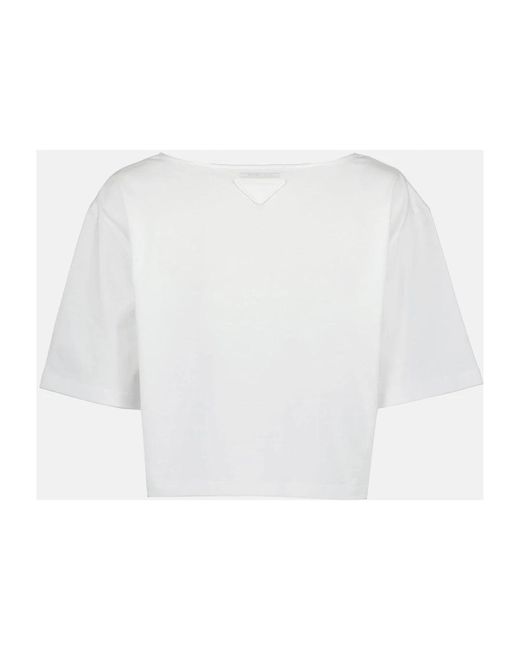 Prada White Kurzarm crop t-shirt