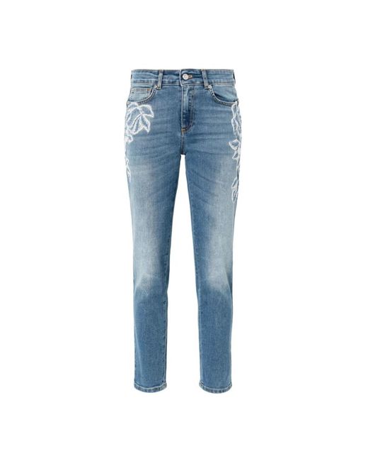 Ermanno Scervino Blue Blaue denim-jeans mit blumenstickerei