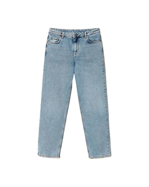 Jeans cropped a vita alta straight cut di Twin Set in Blue