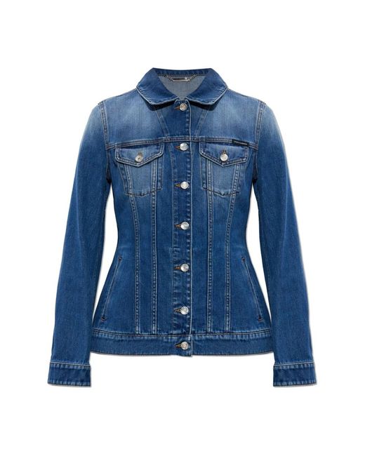Dolce & Gabbana Jassen ,Blauw ,Denim Single-Breasted Denim Jacket in het Blue