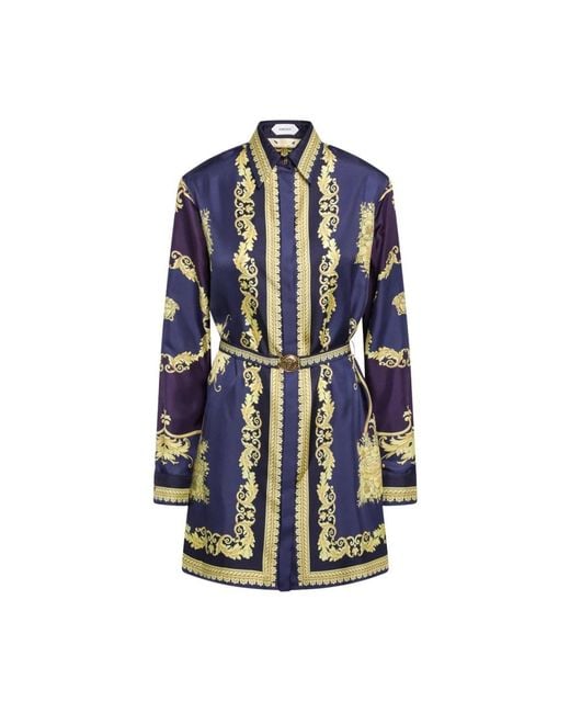 Versace Blue Baroque Print Silk Mini Dress