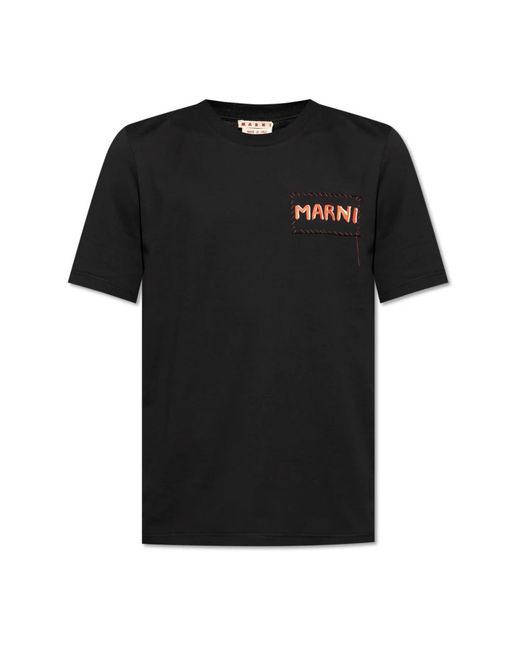 Marni Tops ,Zwart ,Katoen T-Shirt Met Logo in het Black voor heren