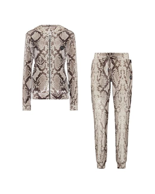 Philipp Plein Jumpsuits & Playsuits ,Polyester Jogging Set: Hoodie/Broeken in het Metallic