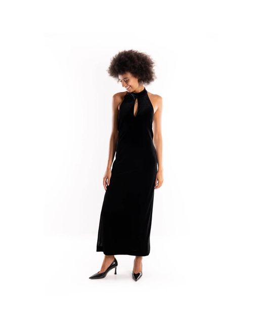 Marella Kleedjes ,Zwart ,Polyester Zwarte Fluwelen Maxi Jurk Met Open Rug in het Black