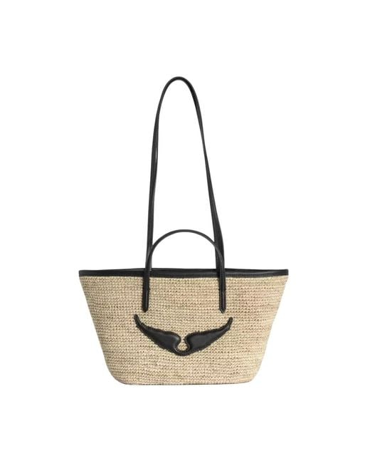 Zadig & Voltaire White Mini Wings Strohkorb Tote