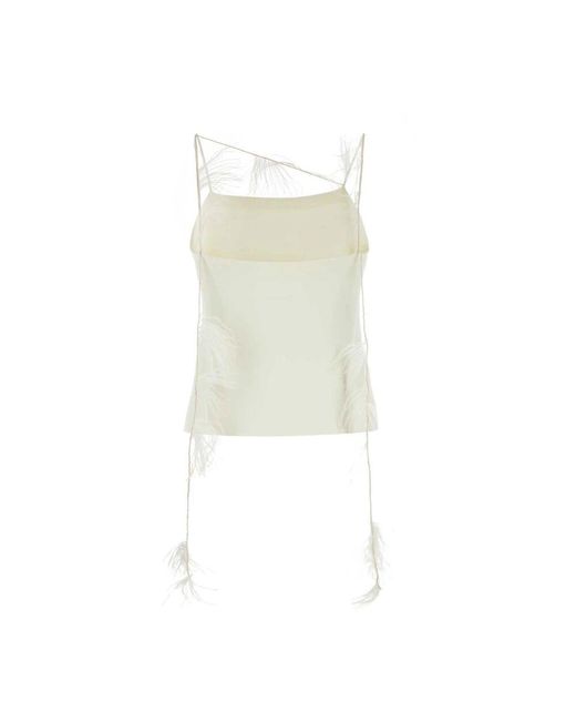 Jil Sander White Feather-Trim Camisole Top