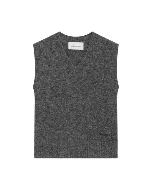 AMI Gray Ärmelloser Pullover Mit Logo