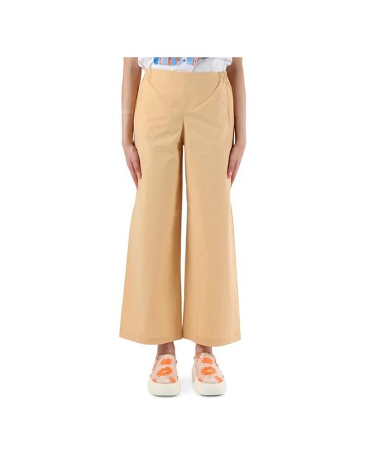 Pantalones pierna ancha algodón elástico Niu de color Natural