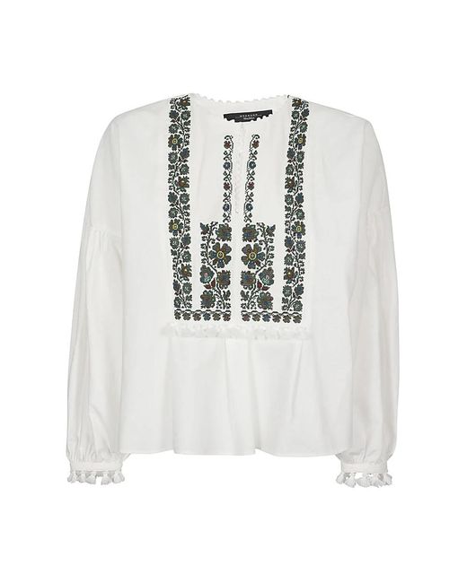 Camisa estilo étnico en algodón y lino Weekend by Maxmara de color White