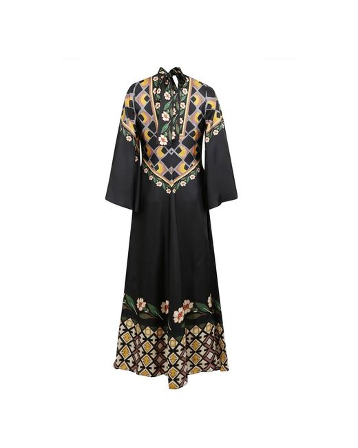 LaDoubleJ Black Seiden-Twill-Kleid Mit V-Ausschnitt Und Fallenden Ärmeln