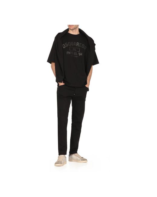 DSquared² Tops ,Zwart ,Katoen Katoenen T-Shirt Met Rubber Logo in het Black voor heren