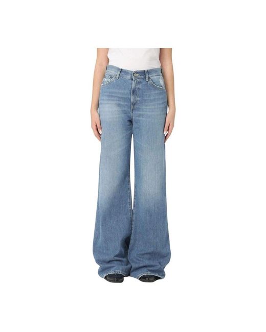 Dondup Blue Blaue Wide Leg Jeans Für Frauen