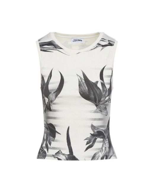 Jean Paul Gaultier Gray Bedrucktes tanktop in weiß grau schwarz