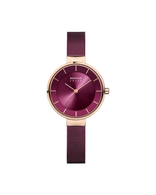 Bering Accessoires ,Roze Zonnehorloge 31 Mm 5 Atm Solar Slim Design Milanese Armband 14631-969 in het Purple