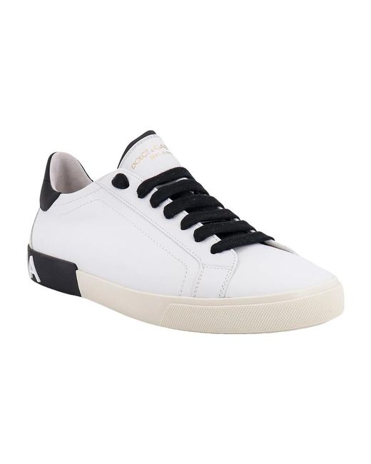 Dolce & Gabbana White Calf Leather Bos Taurus Athletic Sneakers