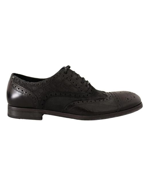 Dolce & Gabbana Schwarzes Leder Brogue Wing Tip Herren formelle Schuhe in Black für Herren