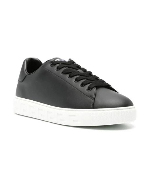 Versace Black Greca Leather Sneakers for men