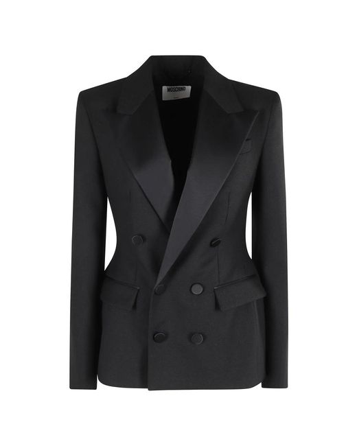 Moschino Jassen ,Zwart ,Wol Zwarte Rokende Jas Lange Mouw Knoopsluiting in het Black