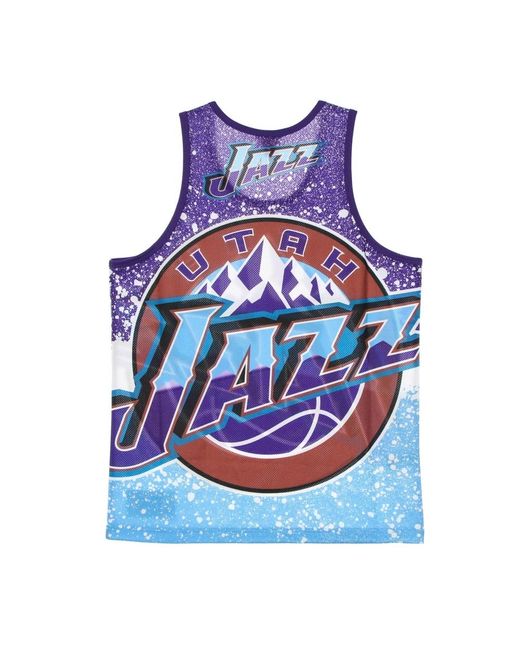 Mitchell & Ness Fitness ,Veelkleurig ,Polyester Utah Jazz Basketball Tank Top in het Blue voor heren