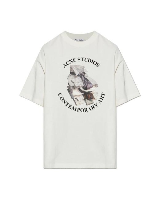 Acne Tops ,Wit ,Katoen T-Shirt Met Print in het White