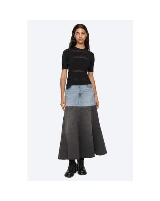 Sea Black Transparenter strick-kurzarm-top